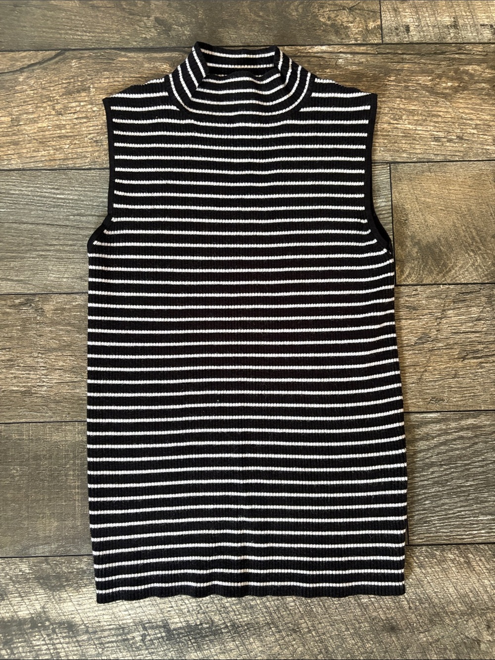 twik Black & White Striped Sleeveless Mock Neck Tank - Picture 1 of 5